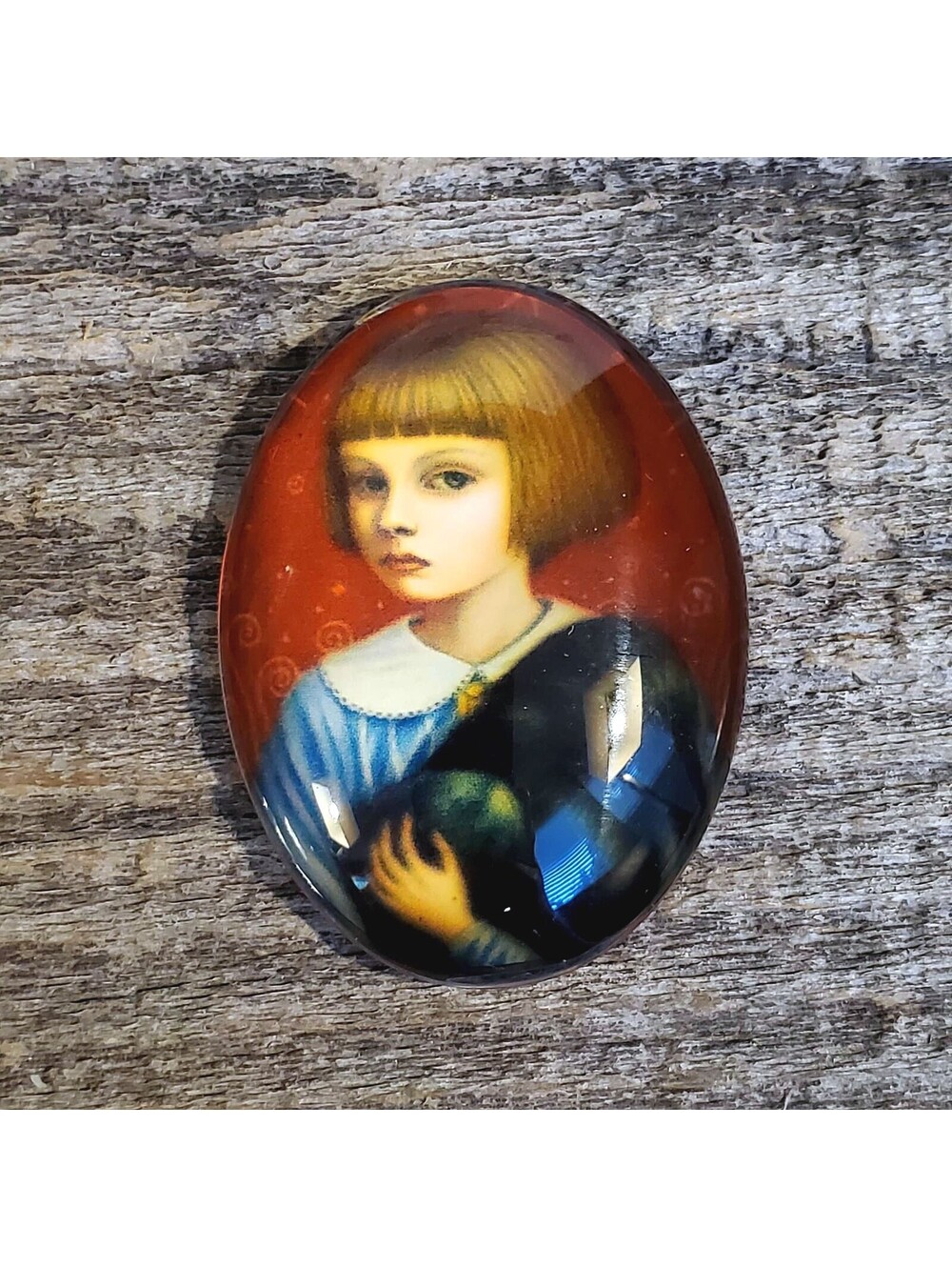 Artsy Fantasy Girl Black Raven 40x30mm Oval Glass Cabochon
